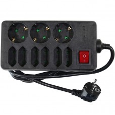 Πολύπριζο 3Θ Σούκο & 6Θ Διπολικό Με Διακόπτη & Καλώδιο 1.5m Μαύρο 15-3153561